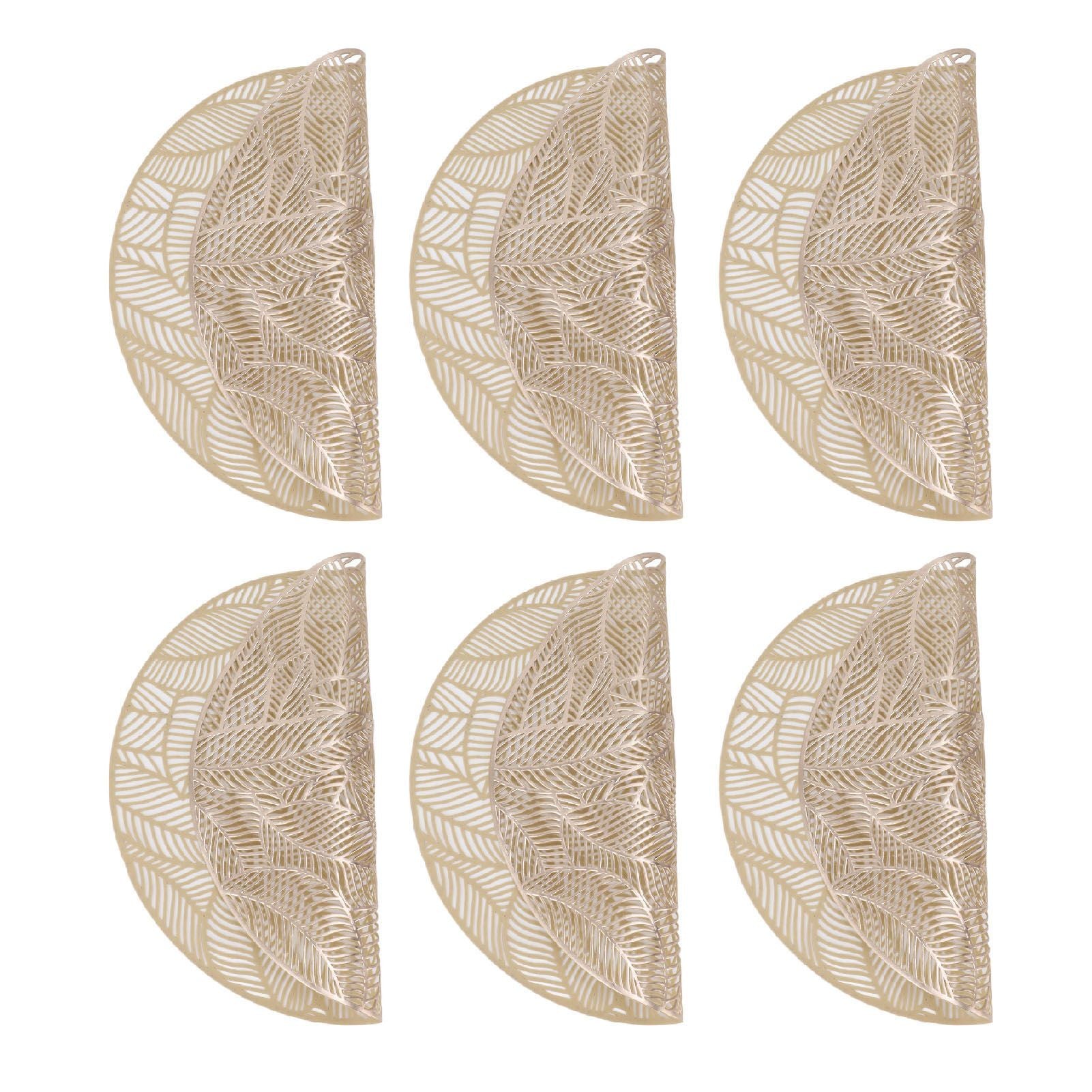 6 Pcs Round Placemat Gold Hollowed Eco Friendly PVC Heat Resistant 38cm Dining Table Mat V1294-YM0521-3117230071311