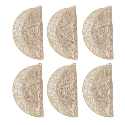 6 Pcs Round Placemat Gold Hollowed Eco Friendly PVC Heat Resistant 38cm Dining Table Mat V1294-YM0521-3117230071311