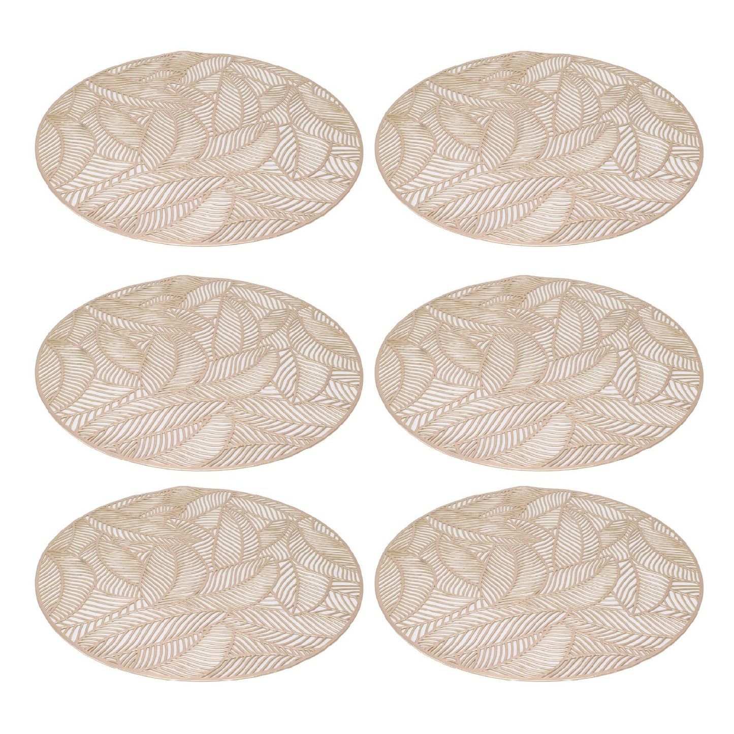 6 Pcs Round Placemat Gold Hollowed Eco Friendly PVC Heat Resistant 38cm Dining Table Mat V1294-YM0521-3117230071311