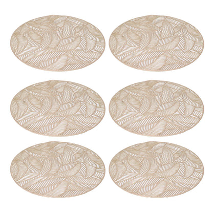 6 Pcs Round Placemat Gold Hollowed Eco Friendly PVC Heat Resistant 38cm Dining Table Mat V1294-YM0521-3117230071311