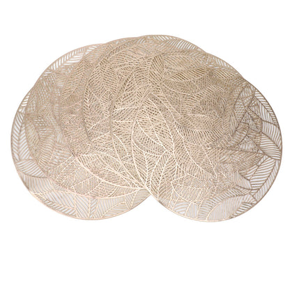 6 Pcs Round Placemat Gold Hollowed Eco Friendly PVC Heat Resistant 38cm Dining Table Mat V1294-YM0521-3117230071311