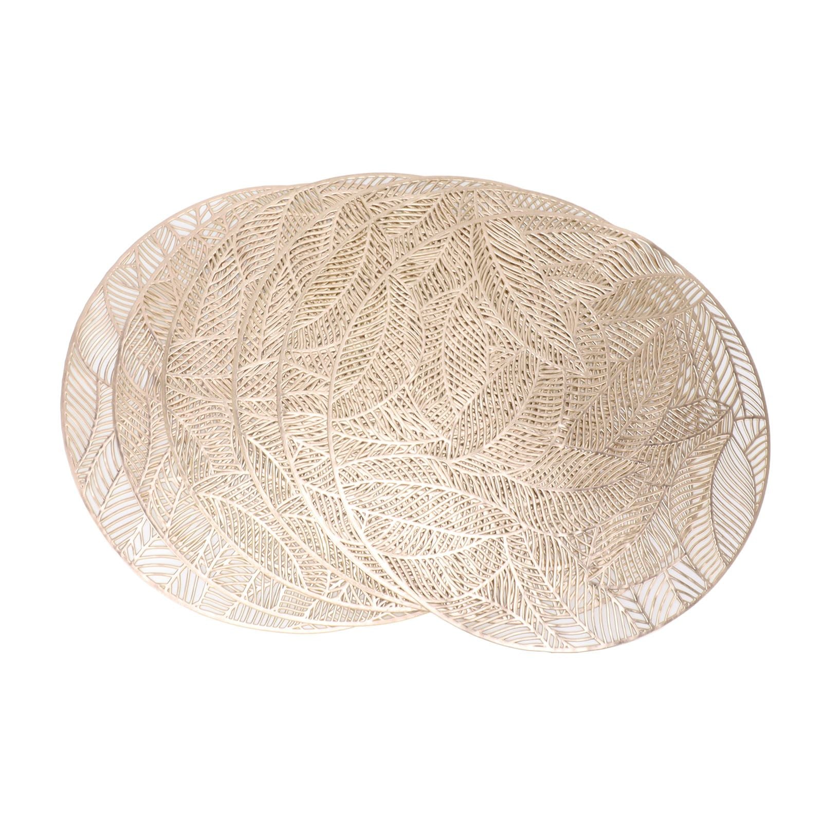 6 Pcs Round Placemat Gold Hollowed Eco Friendly PVC Heat Resistant 38cm Dining Table Mat V1294-YM0521-3117230071311