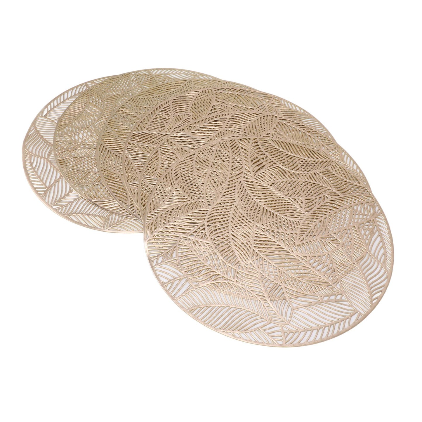 6 Pcs Round Placemat Gold Hollowed Eco Friendly PVC Heat Resistant 38cm Dining Table Mat V1294-YM0521-3117230071311