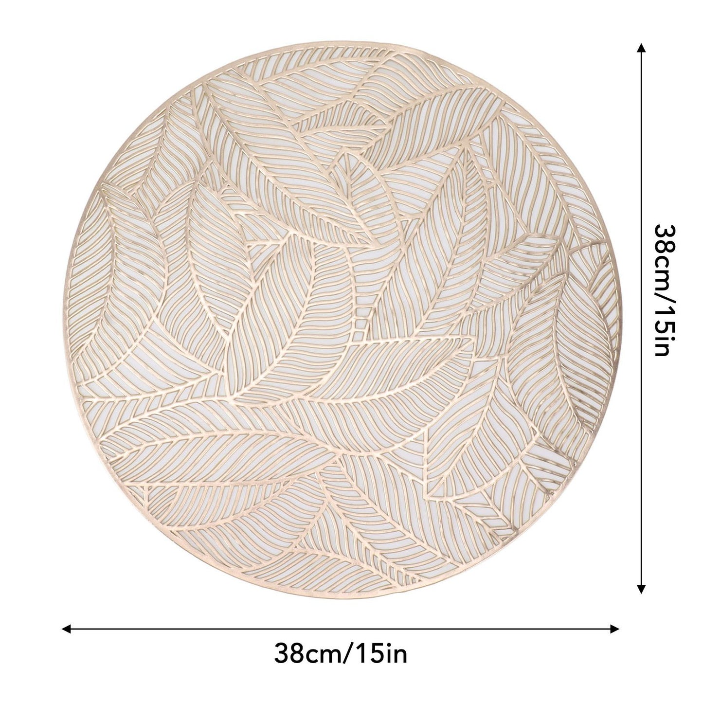 6 Pcs Round Placemat Gold Hollowed Eco Friendly PVC Heat Resistant 38cm Dining Table Mat V1294-YM0521-3117230071311