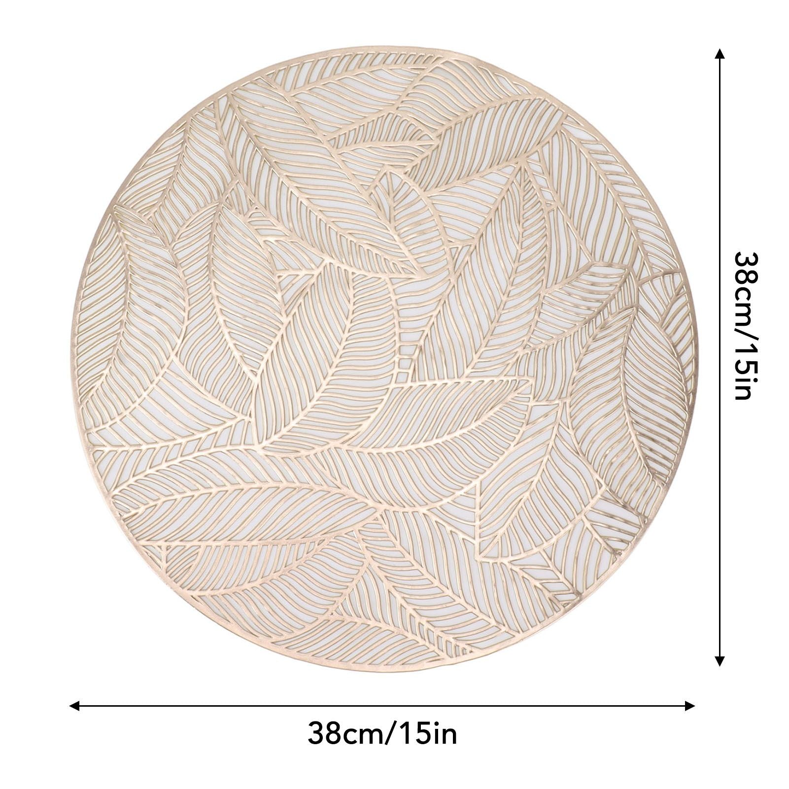 6 Pcs Round Placemat Gold Hollowed Eco Friendly PVC Heat Resistant 38cm Dining Table Mat V1294-YM0521-3117230071311