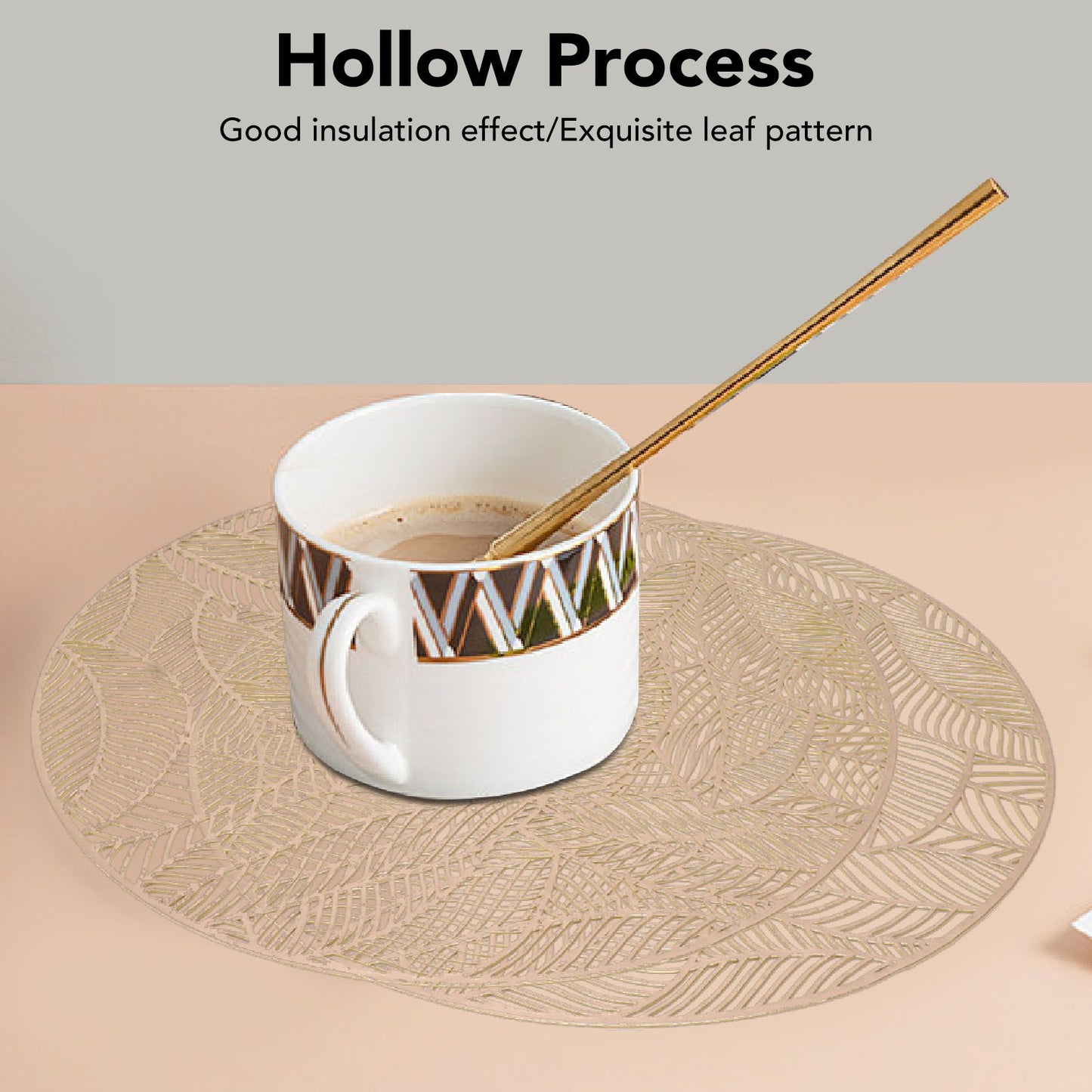 6 Pcs Round Placemat Gold Hollowed Eco Friendly PVC Heat Resistant 38cm Dining Table Mat V1294-YM0521-3117230071311