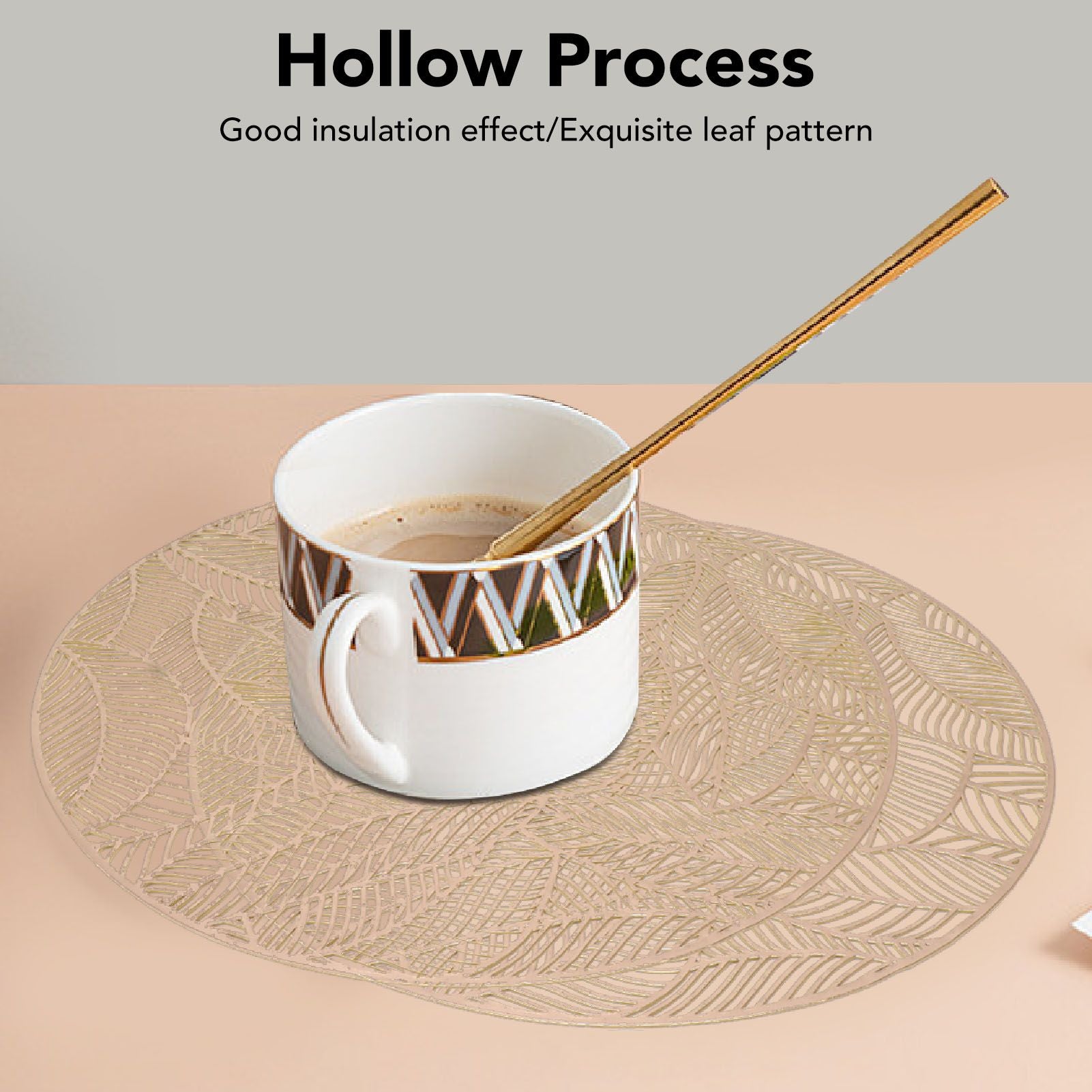 6 Pcs Round Placemat Gold Hollowed Eco Friendly PVC Heat Resistant 38cm Dining Table Mat V1294-YM0521-3117230071311