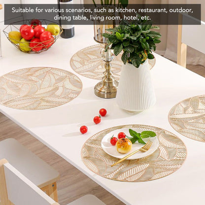 6 Pcs Round Placemat Gold Hollowed Eco Friendly PVC Heat Resistant 38cm Dining Table Mat V1294-YM0521-3117230071311