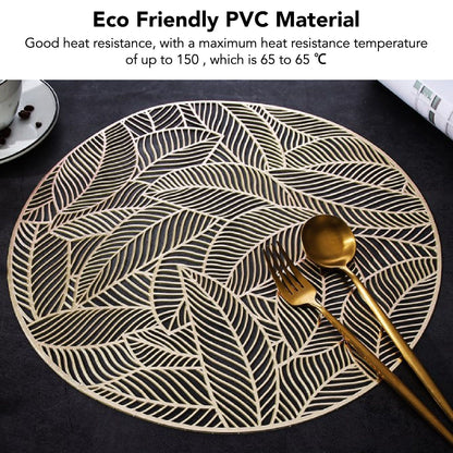 6 Pcs Round Placemat Gold Hollowed Eco Friendly PVC Heat Resistant 38cm Dining Table Mat V1294-YM0521-3117230071311