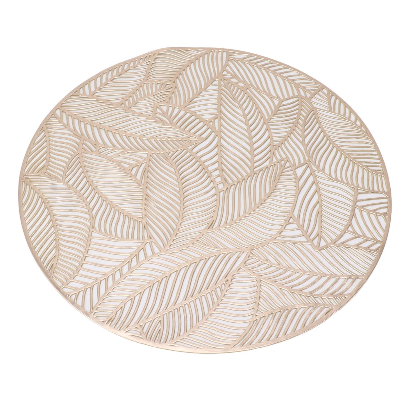6 Pcs Round Placemat Gold Hollowed Eco Friendly PVC Heat Resistant 38cm Dining Table Mat V1294-YM0521-3117230071311
