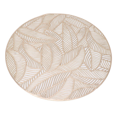 6 Pcs Round Placemat Gold Hollowed Eco Friendly PVC Heat Resistant 38cm Dining Table Mat V1294-YM0521-3117230071311