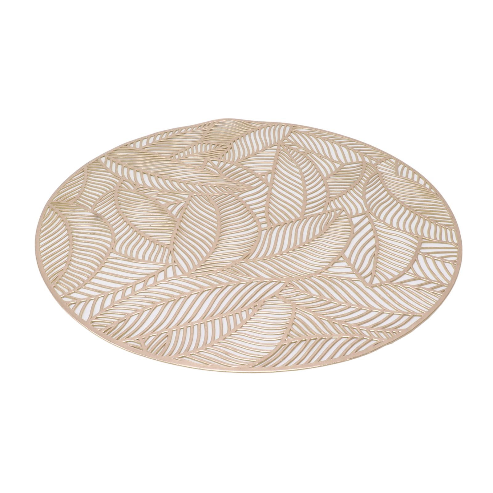 6 Pcs Round Placemat Gold Hollowed Eco Friendly PVC Heat Resistant 38cm Dining Table Mat V1294-YM0521-3117230071311