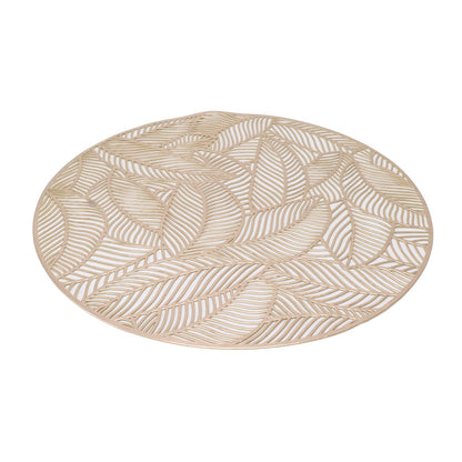6 Pcs Round Placemat Gold Hollowed Eco Friendly PVC Heat Resistant 38cm Dining Table Mat V1294-YM0521-3117230071311