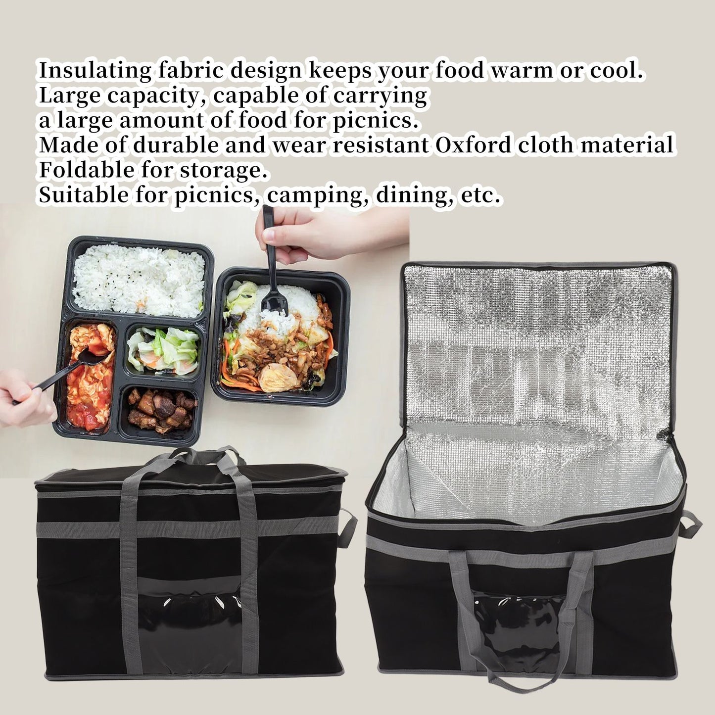 Insulated Bag 38L Large Capacity Reusable Cooler Bag Lunch Bag with 2 Handle for Food V1294-YM0521-3117230071611
