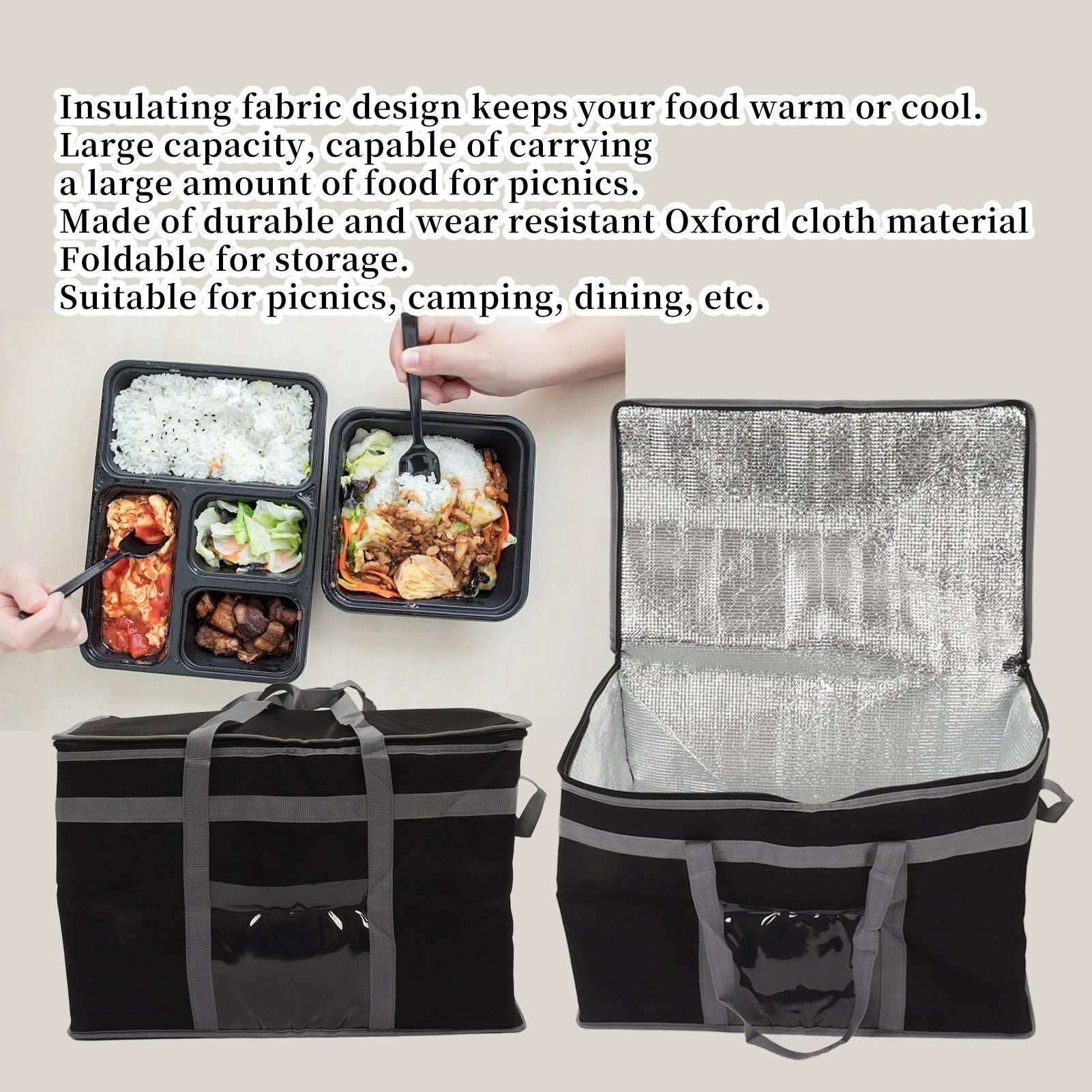 Insulated Bag 38L Large Capacity Reusable Cooler Bag Lunch Bag with 2 Handle for Food V1294-YM0521-3117230071611