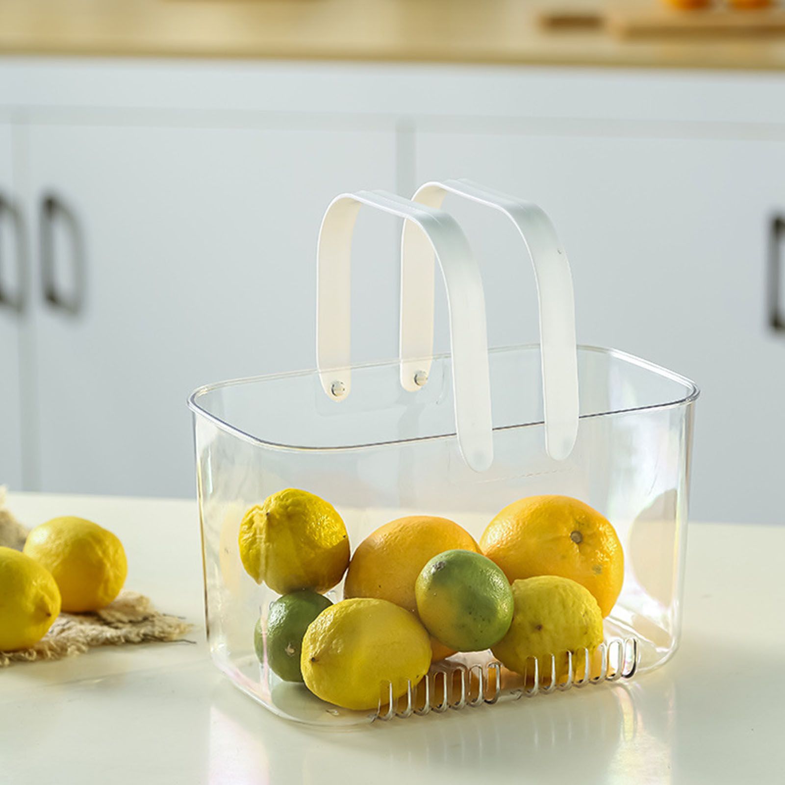 Clear Hand Basket Comfortable Handle Ventilation Holes Easy Access Versatile Fruit Storage Basket for Camping V1294-YM0521-3117230074511