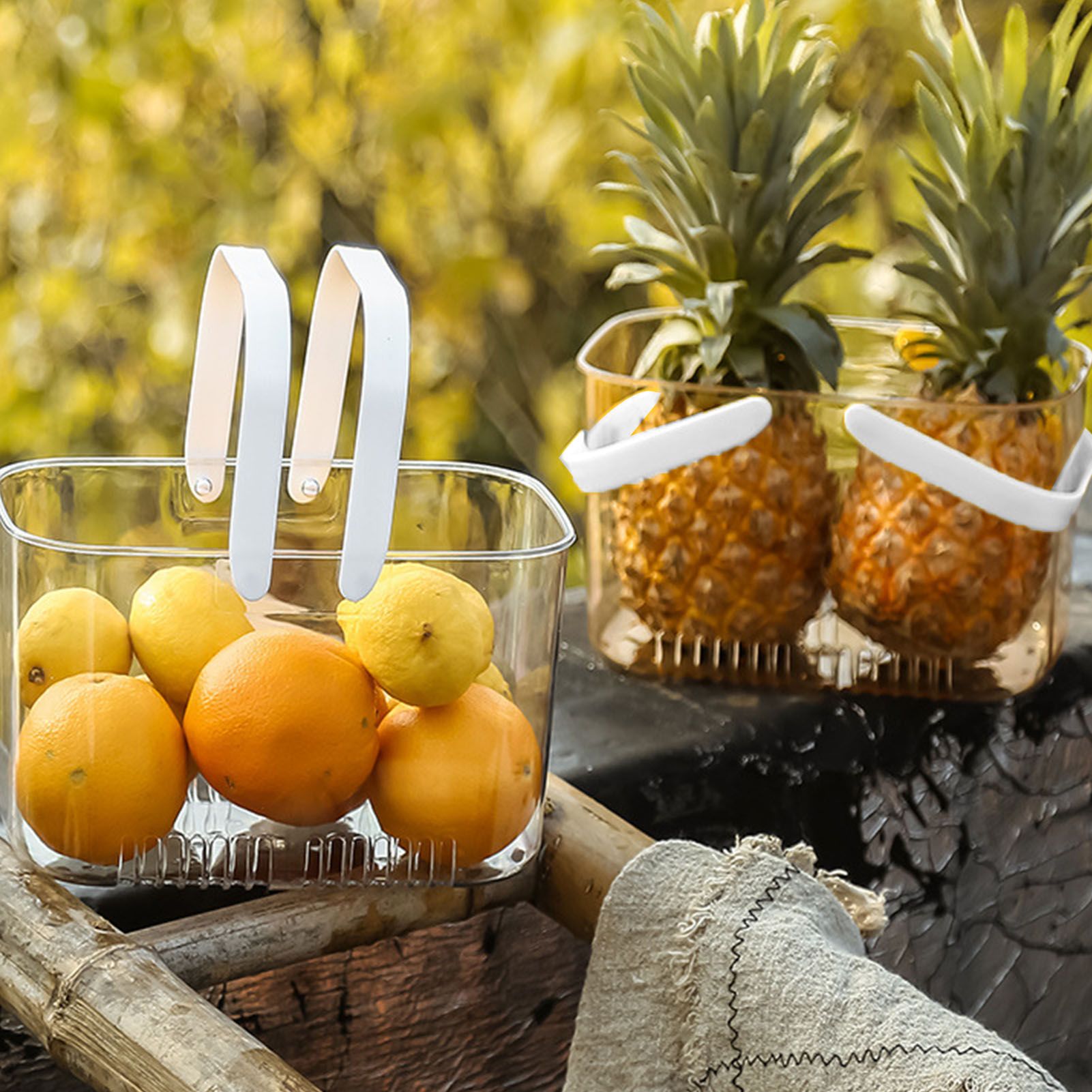 Clear Hand Basket Comfortable Handle Ventilation Holes Easy Access Versatile Fruit Storage Basket for Camping V1294-YM0521-3117230074511