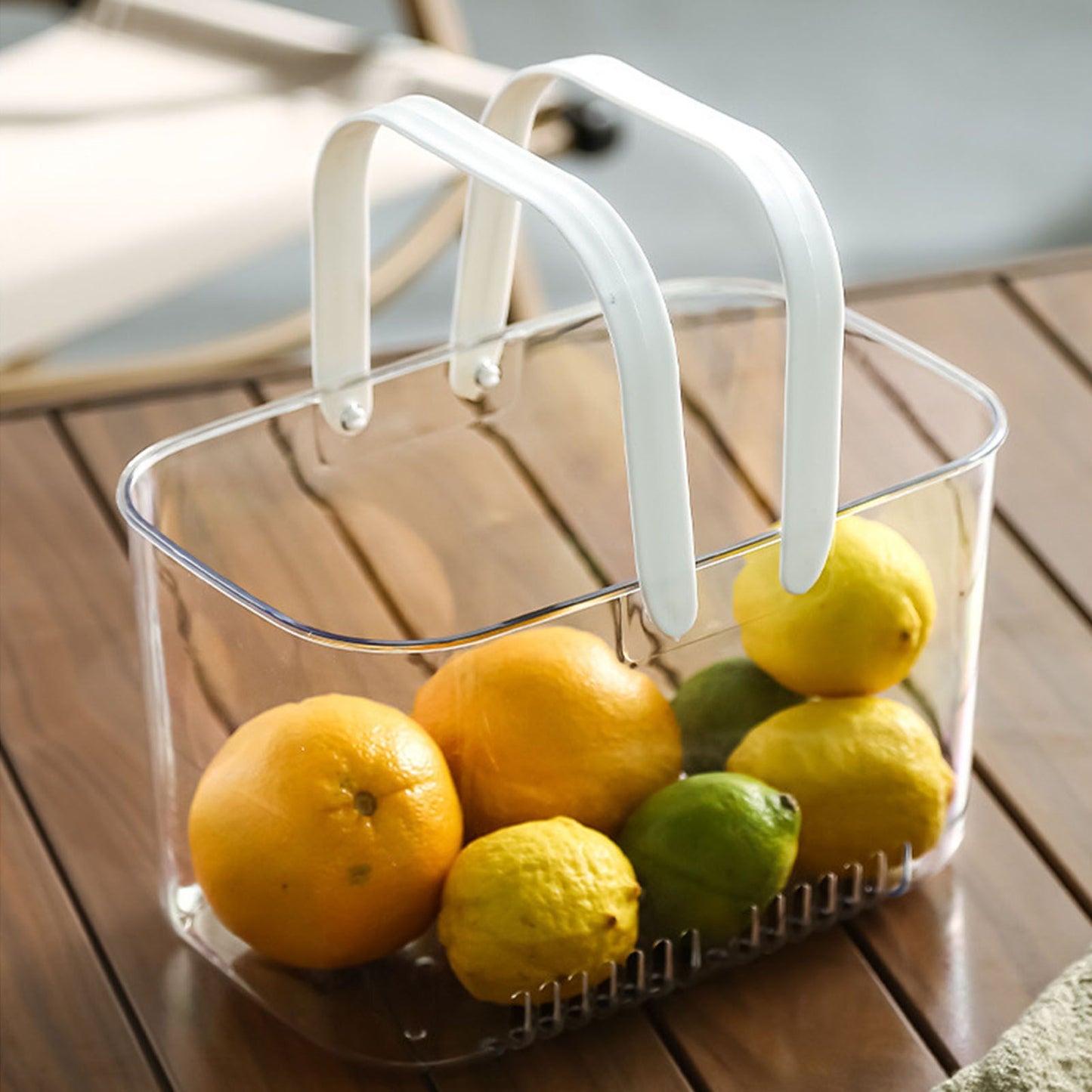 Clear Hand Basket Comfortable Handle Ventilation Holes Easy Access Versatile Fruit Storage Basket for Camping V1294-YM0521-3117230074511