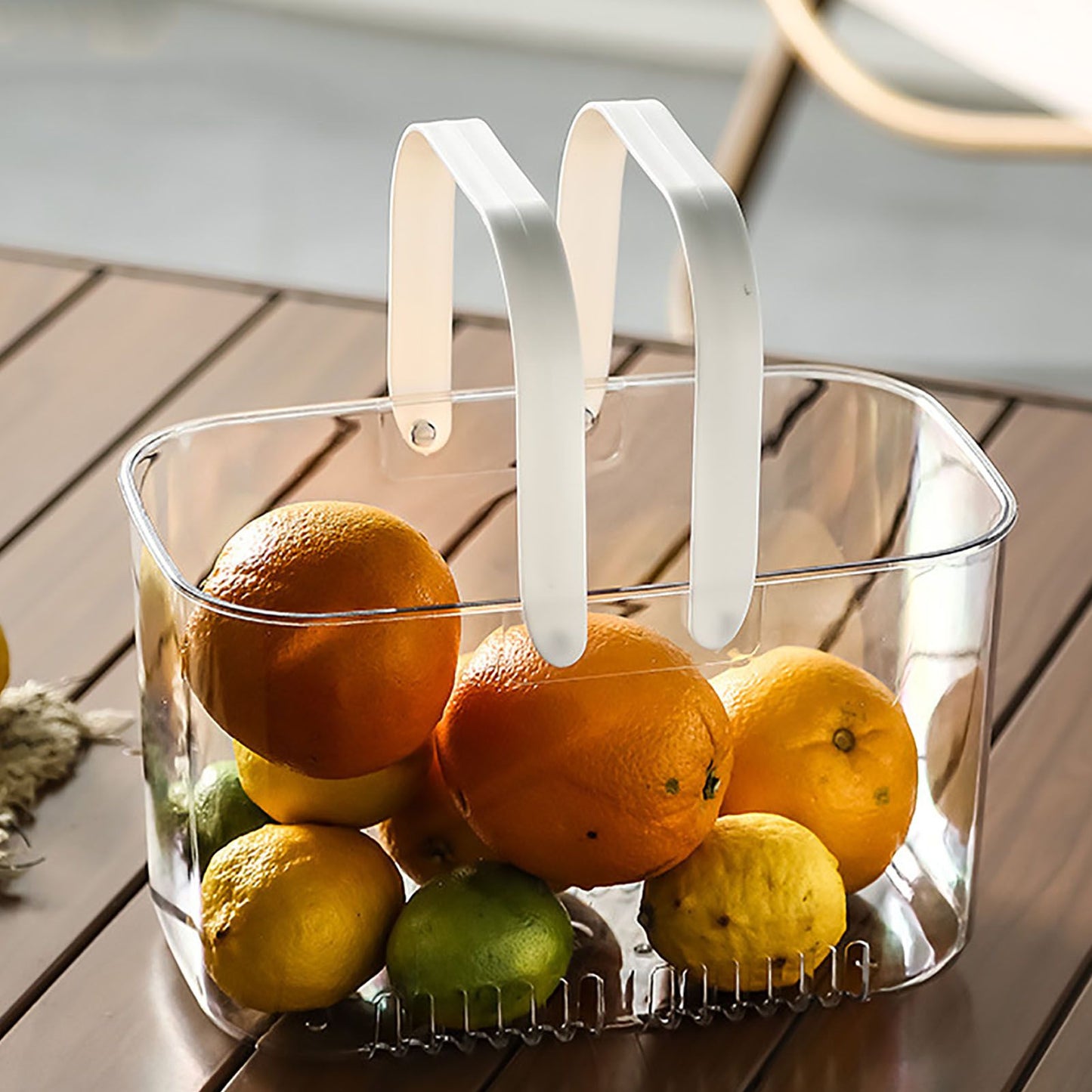 Clear Hand Basket Comfortable Handle Ventilation Holes Easy Access Versatile Fruit Storage Basket for Camping V1294-YM0521-3117230074511
