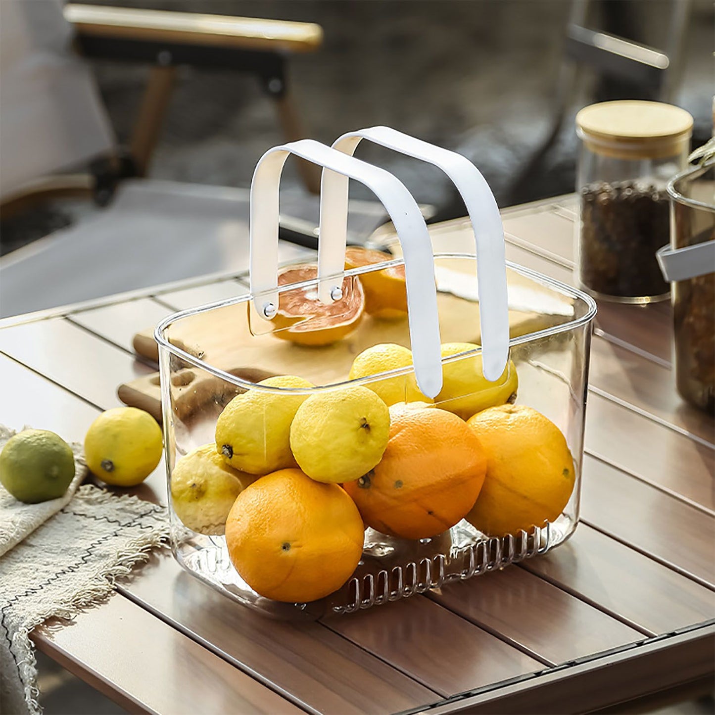 Clear Hand Basket Comfortable Handle Ventilation Holes Easy Access Versatile Fruit Storage Basket for Camping V1294-YM0521-3117230074511