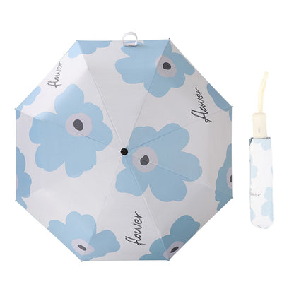 Flower Pattern Folding Umbrella UV Protection Foldable Rain Shine Dual Use Sun Umbrella for Travelling Sky V1294-YM0521-3117230075312