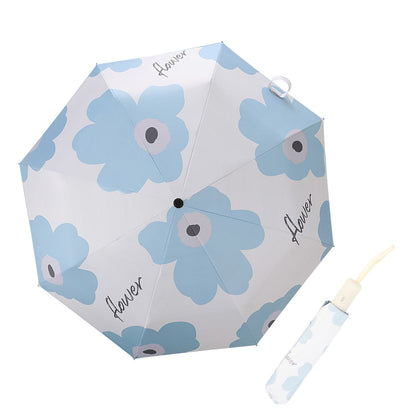 Flower Pattern Folding Umbrella UV Protection Foldable Rain Shine Dual Use Sun Umbrella for Travelling Sky V1294-YM0521-3117230075312