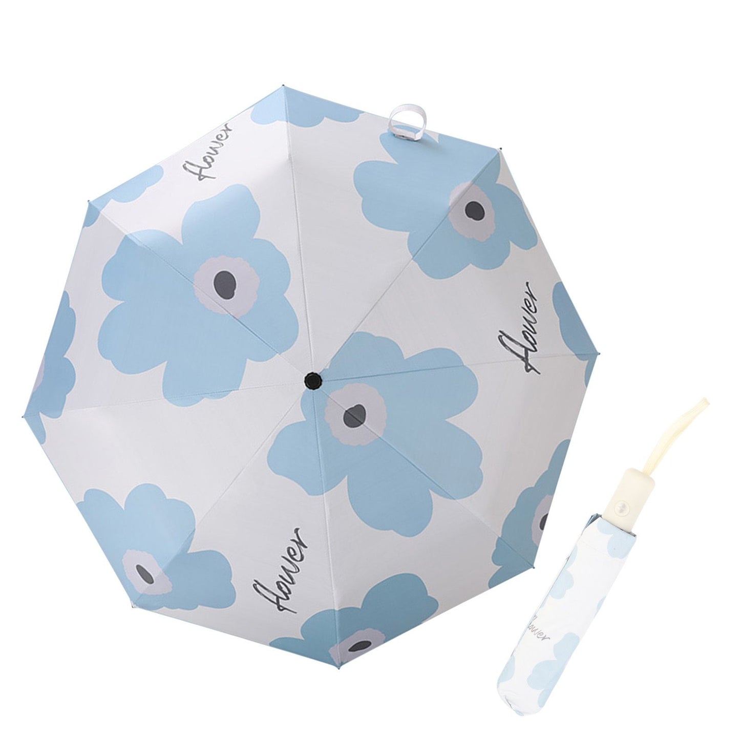 Flower Pattern Folding Umbrella UV Protection Foldable Rain Shine Dual Use Sun Umbrella for Travelling Sky V1294-YM0521-3117230075312