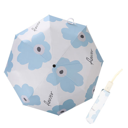 Flower Pattern Folding Umbrella UV Protection Foldable Rain Shine Dual Use Sun Umbrella for Travelling Sky V1294-YM0521-3117230075312