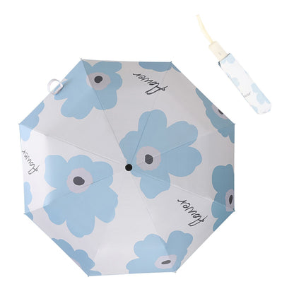 Flower Pattern Folding Umbrella UV Protection Foldable Rain Shine Dual Use Sun Umbrella for Travelling Sky V1294-YM0521-3117230075312