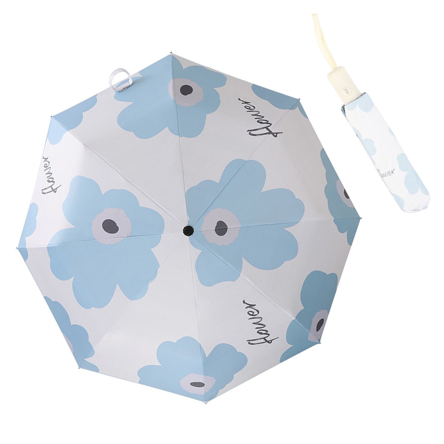 Flower Pattern Folding Umbrella UV Protection Foldable Rain Shine Dual Use Sun Umbrella for Travelling Sky V1294-YM0521-3117230075312