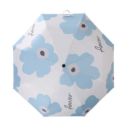 Flower Pattern Folding Umbrella UV Protection Foldable Rain Shine Dual Use Sun Umbrella for Travelling Sky V1294-YM0521-3117230075312