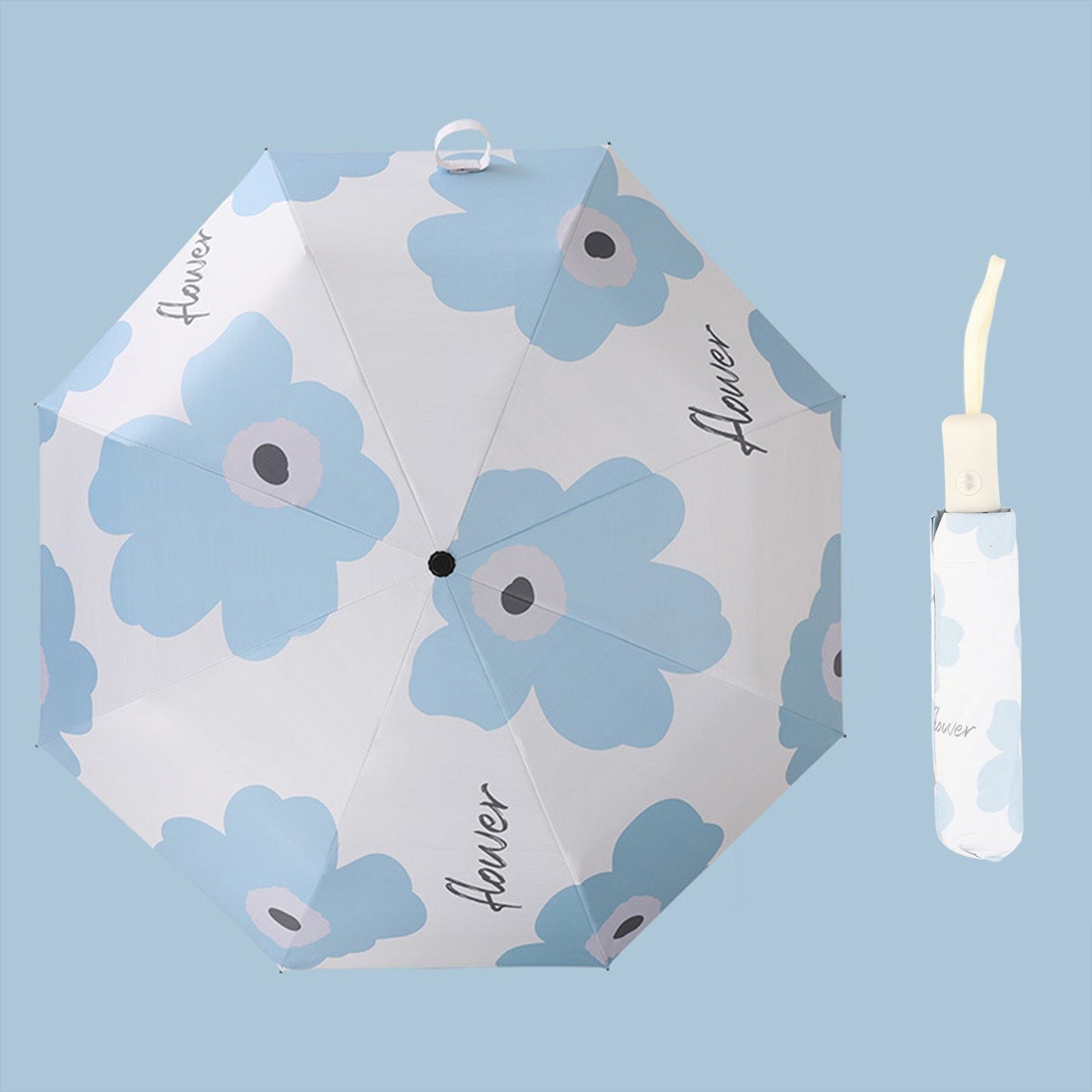 Flower Pattern Folding Umbrella UV Protection Foldable Rain Shine Dual Use Sun Umbrella for Travelling Sky V1294-YM0521-3117230075312