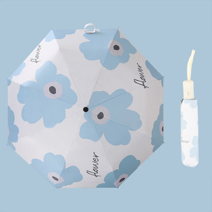 Flower Pattern Folding Umbrella UV Protection Foldable Rain Shine Dual Use Sun Umbrella for Travelling Sky V1294-YM0521-3117230075312