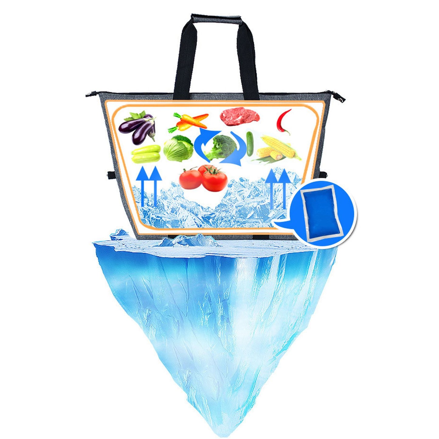Camping Cooler Bag Leakproof Foldable Fresh Picnic Thermal Insulation Bag for Travel Work School Grey Large V1294-YM0521-3117230076811