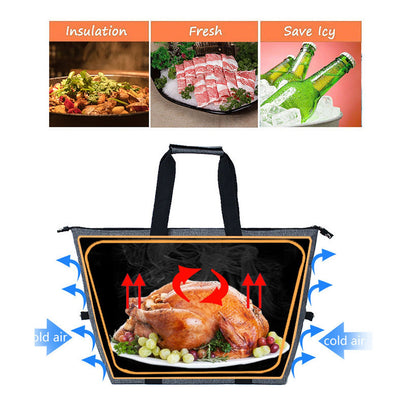 Camping Cooler Bag Leakproof Foldable Fresh Picnic Thermal Insulation Bag for Travel Work School Grey Large V1294-YM0521-3117230076811