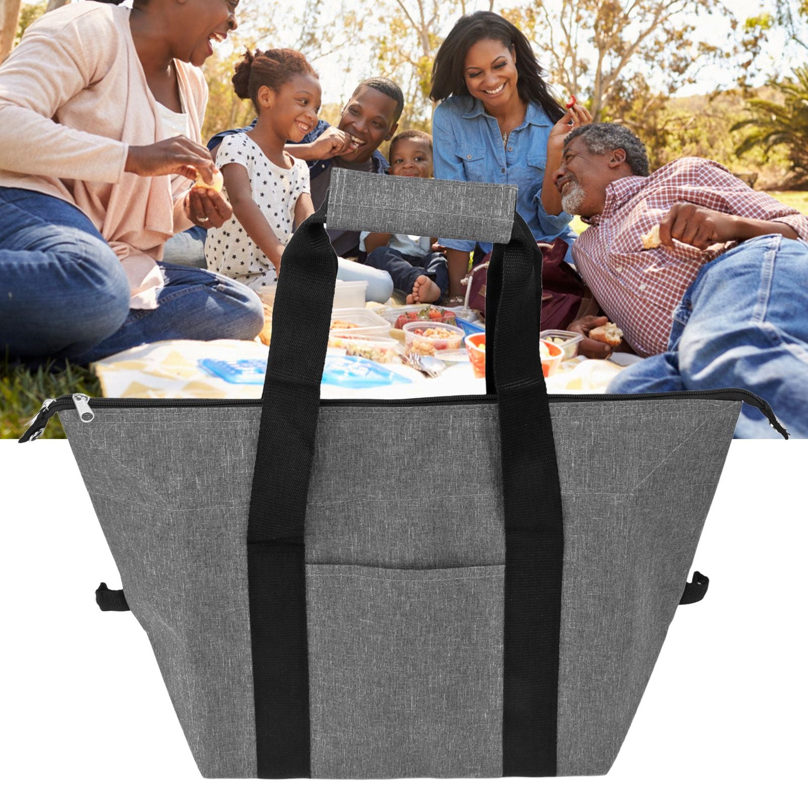 Camping Cooler Bag Leakproof Foldable Fresh Picnic Thermal Insulation Bag for Travel Work School Grey Small V1294-YM0521-3117230076812