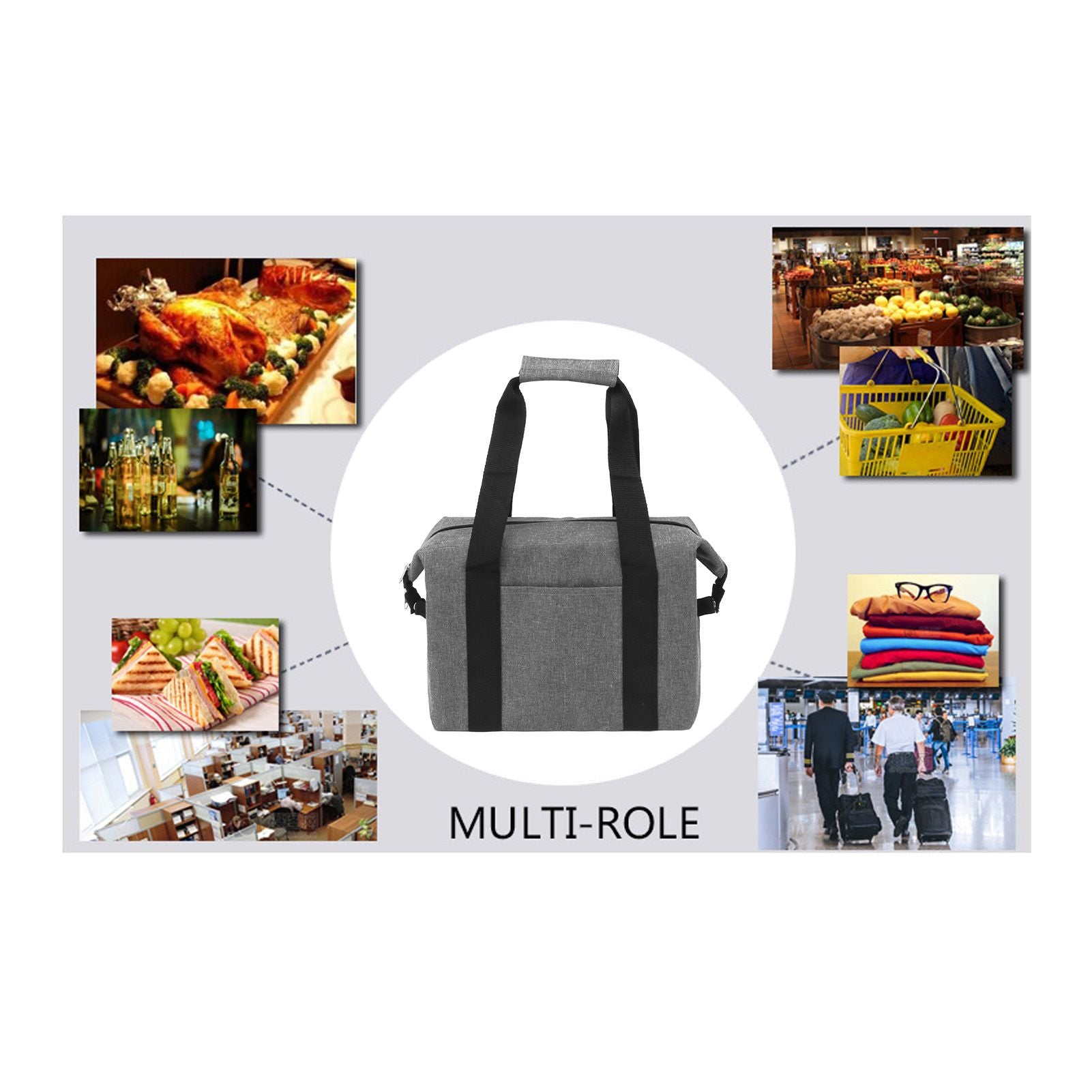 Camping Cooler Bag Leakproof Foldable Fresh Picnic Thermal Insulation Bag for Travel Work School Grey Small V1294-YM0521-3117230076812