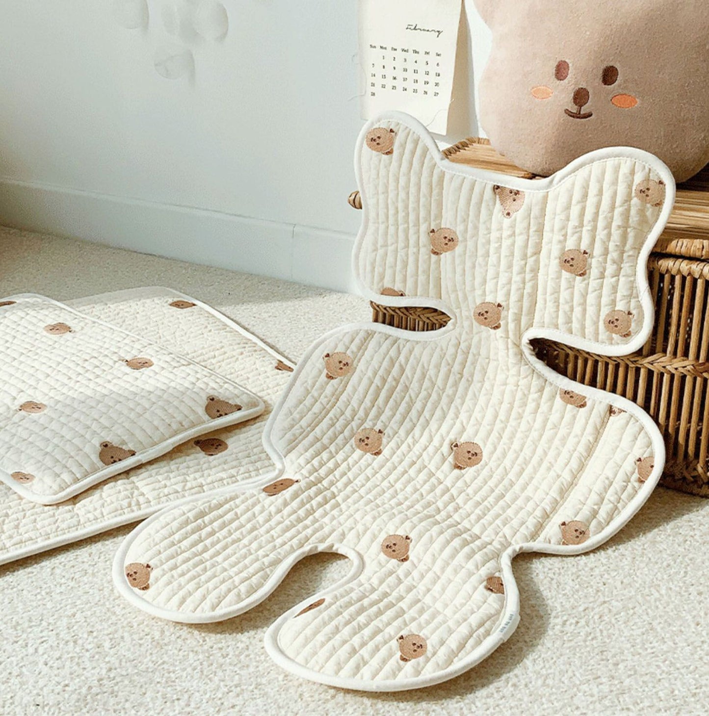 Soft Baby Stroller Seat Cushion Breathable Pure Cotton Infant Car Seat Head Neck Body Support Thin Style Bear V1294-YM0521-3117230077511