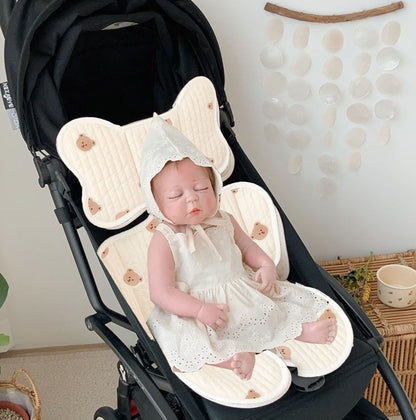 Soft Baby Stroller Seat Cushion Breathable Pure Cotton Infant Car Seat Head Neck Body Support Thin Style Bear V1294-YM0521-3117230077511