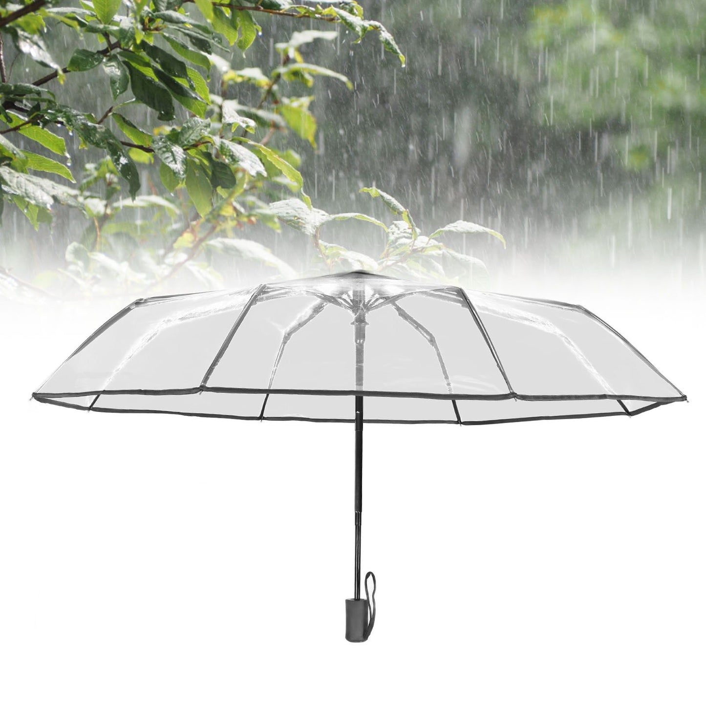 Compact Umbrella Black Transparent Automatic Design Sturdy Structure Travel Umbrella for Backpack Outing V1294-YM0521-3117230078211