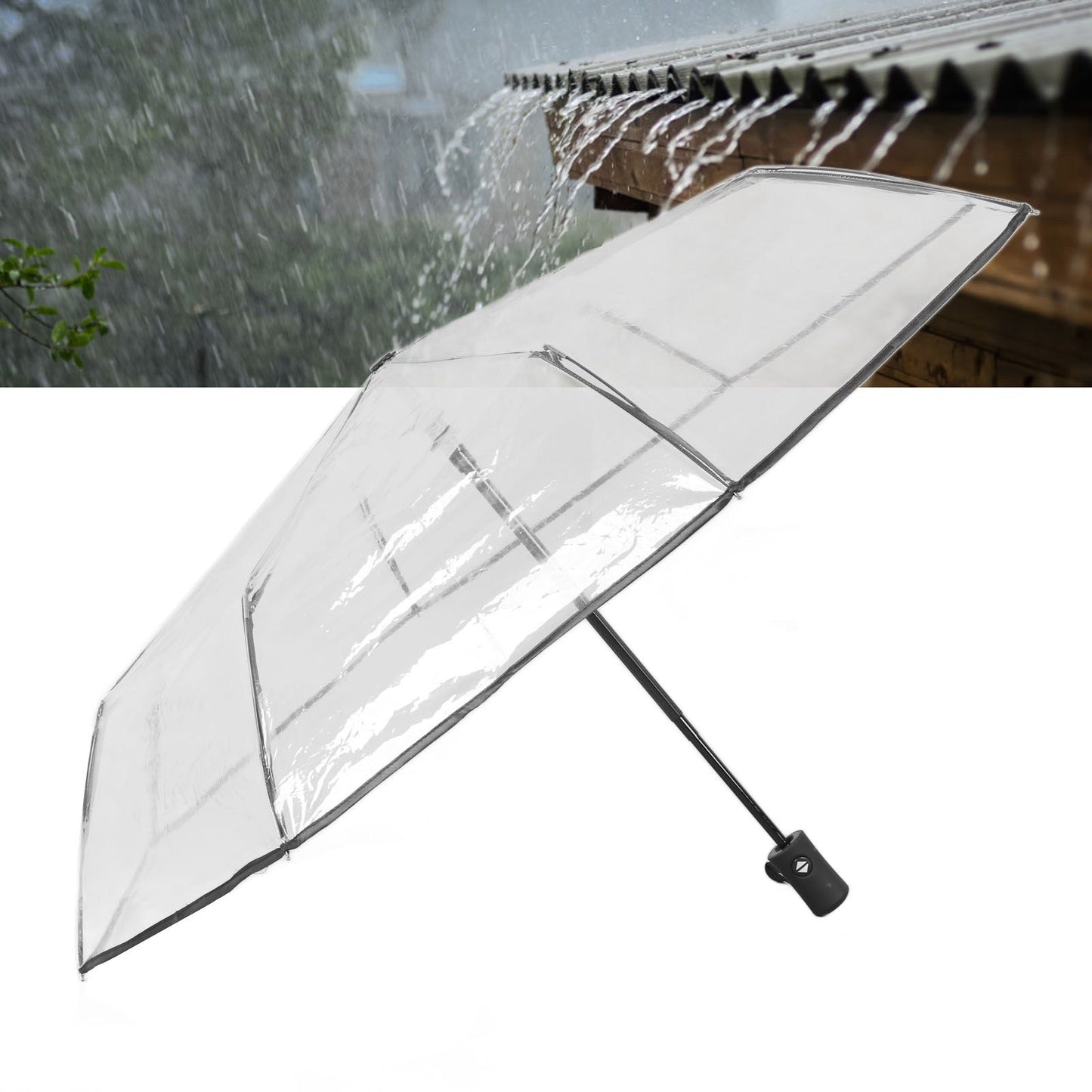 Compact Umbrella Black Transparent Automatic Design Sturdy Structure Travel Umbrella for Backpack Outing V1294-YM0521-3117230078211