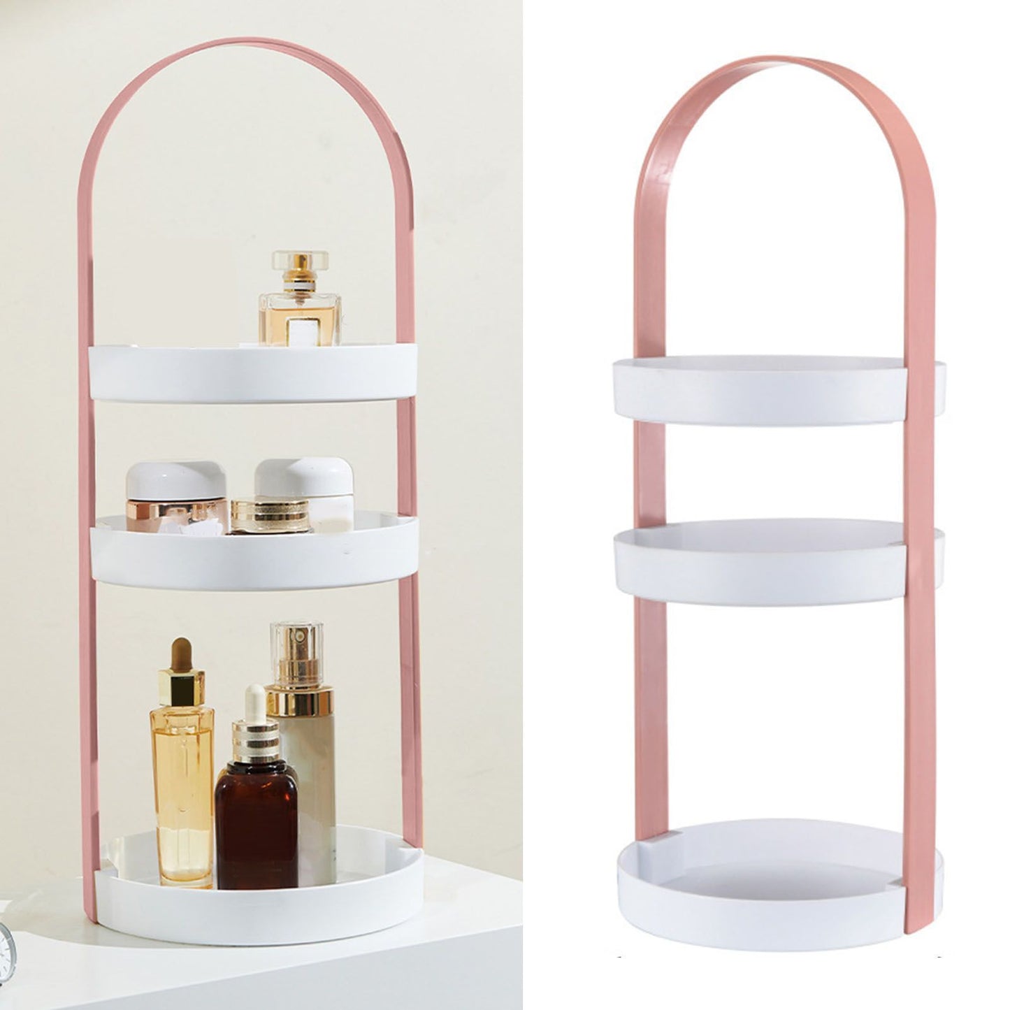 3 Layers Round Storage Rack Integral Handle 3 Layer Storage Round Stand for Bathroom Pink V1294-YM0521-3117230079013