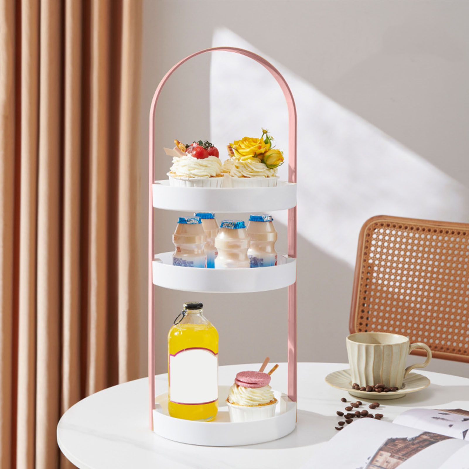 3 Layers Round Storage Rack Integral Handle 3 Layer Storage Round Stand for Bathroom Pink V1294-YM0521-3117230079013