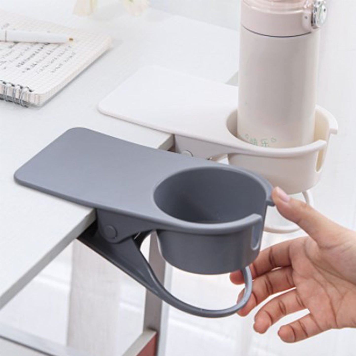 Desk Cup Holder Clip Space Saving Large Multifunctional Table Clamp Mug Stand for Beverage Bottle White V1294-YM0521-3117230081111