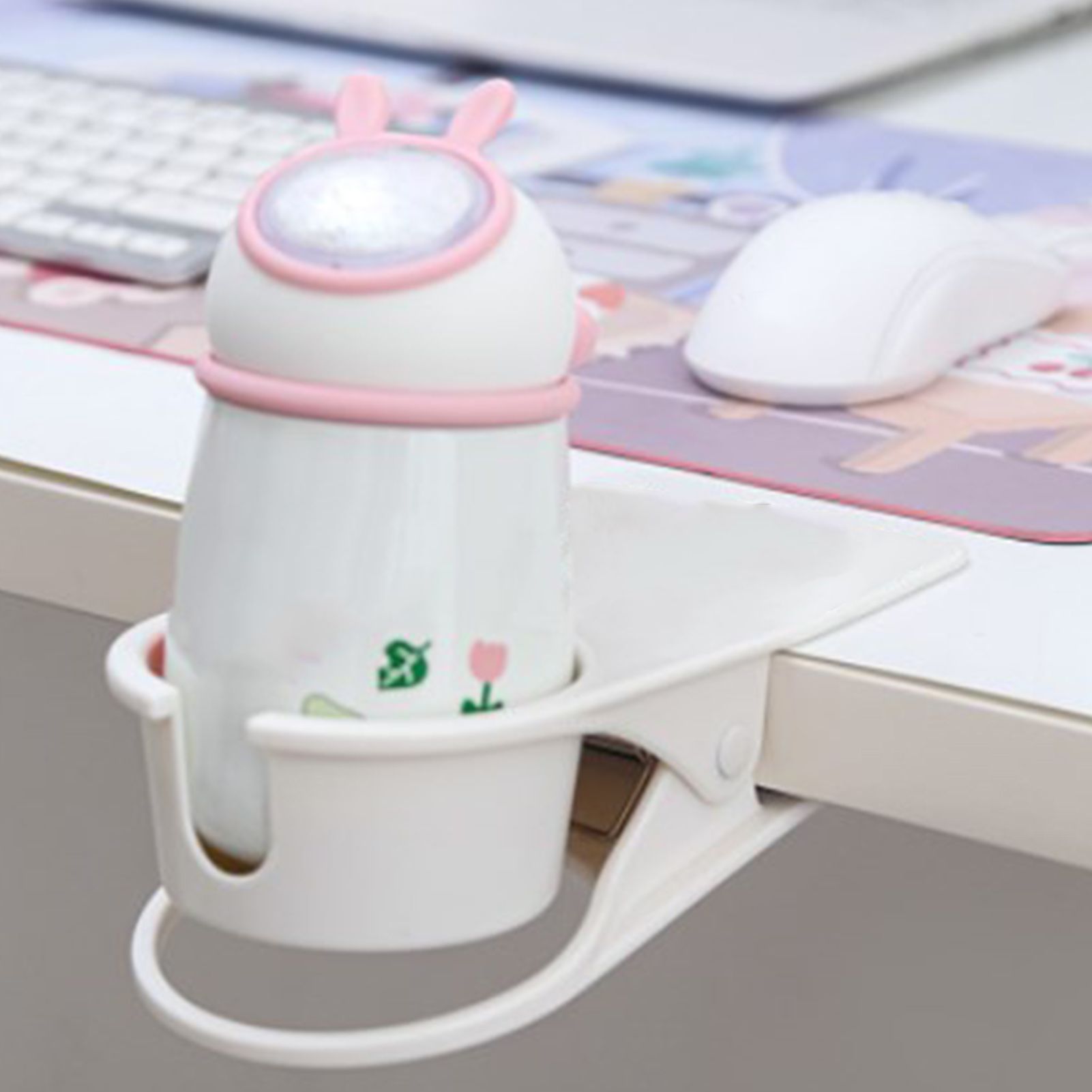 Desk Cup Holder Clip Space Saving Large Multifunctional Table Clamp Mug Stand for Beverage Bottle White V1294-YM0521-3117230081111