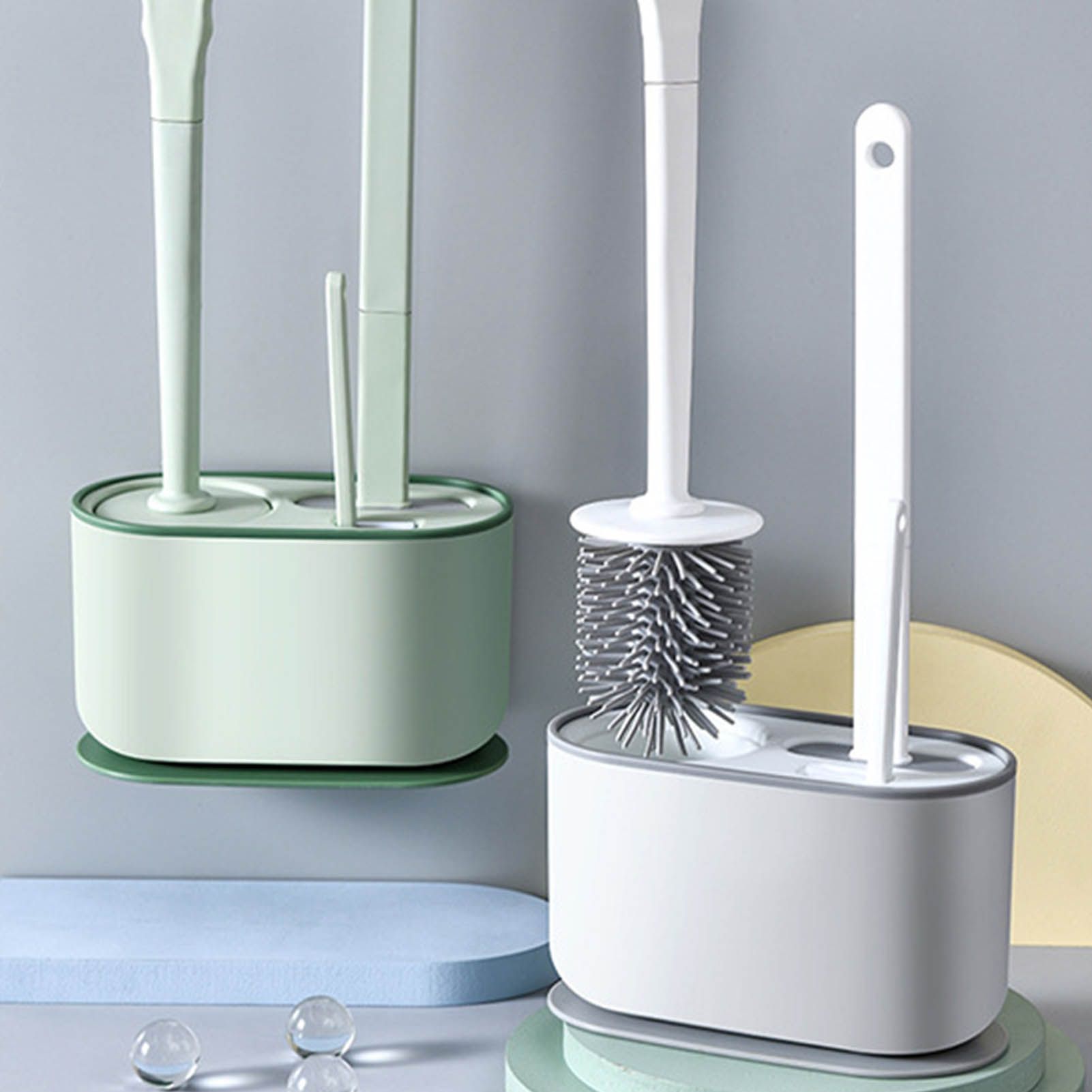 Long Handle Toilet Brush Set Deep Cleansing Multifunctional Hanging Toilet Brush Set for Bathroom Green V1294-YM0521-3117230081412