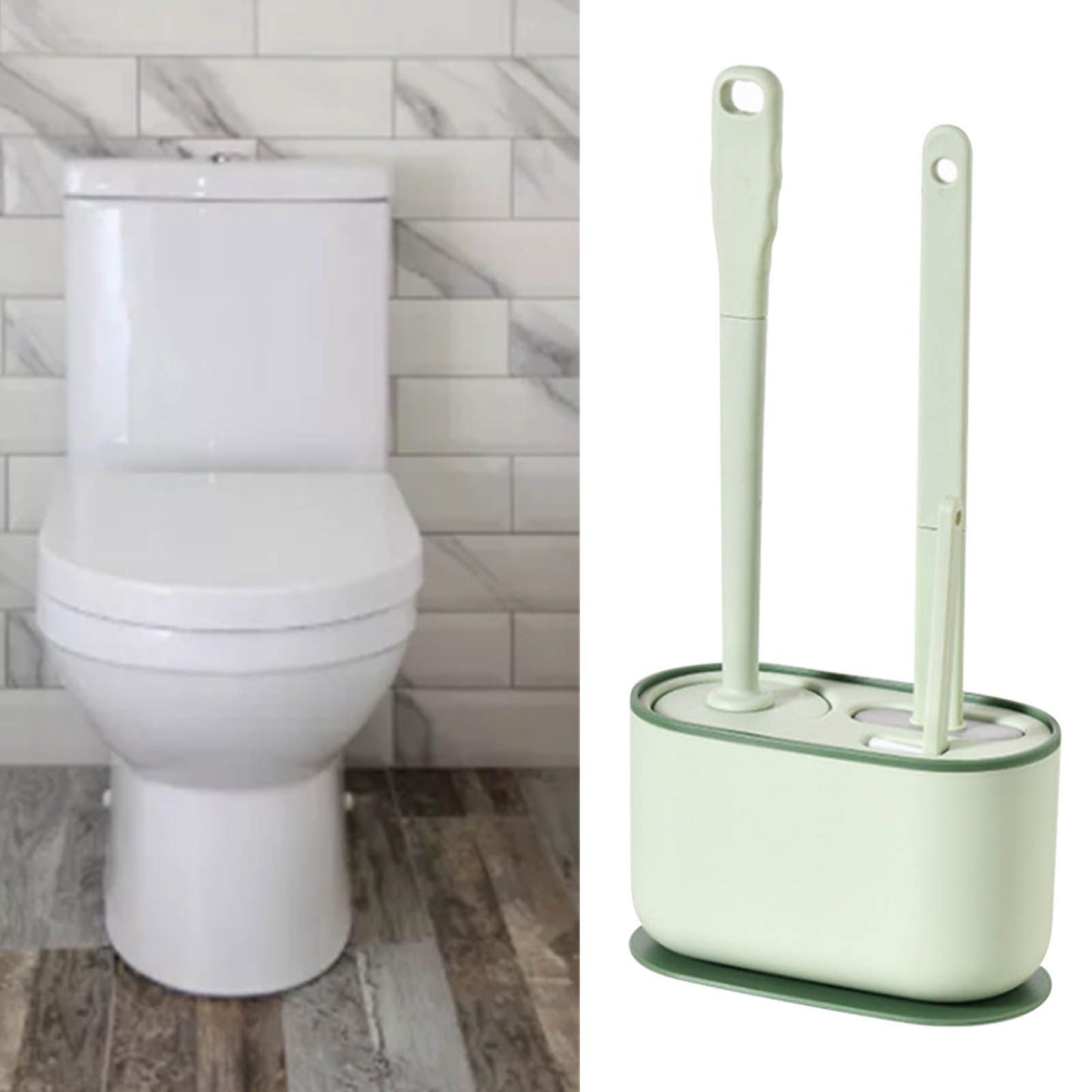 Long Handle Toilet Brush Set Deep Cleansing Multifunctional Hanging Toilet Brush Set for Bathroom Green V1294-YM0521-3117230081412