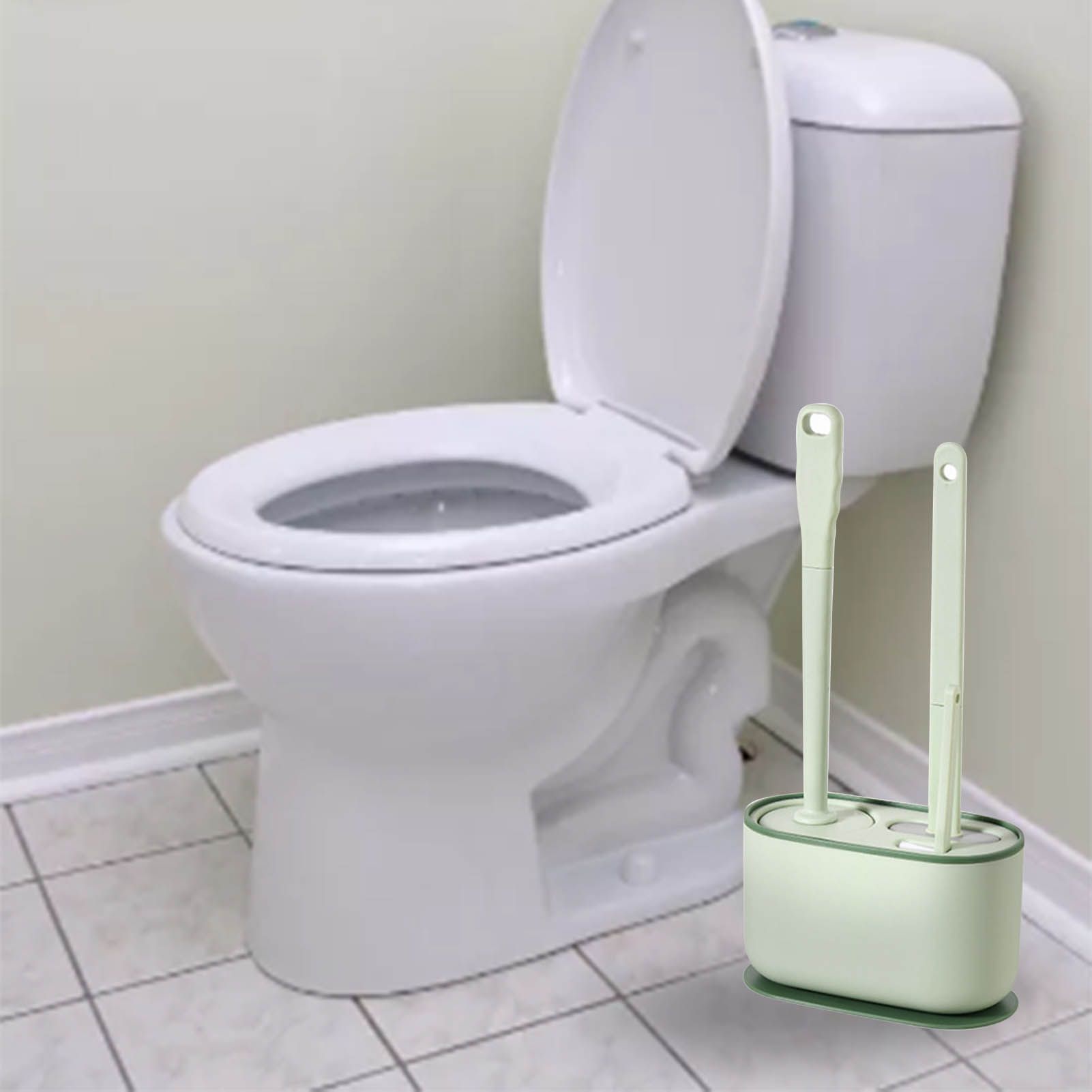 Long Handle Toilet Brush Set Deep Cleansing Multifunctional Hanging Toilet Brush Set for Bathroom Green V1294-YM0521-3117230081412