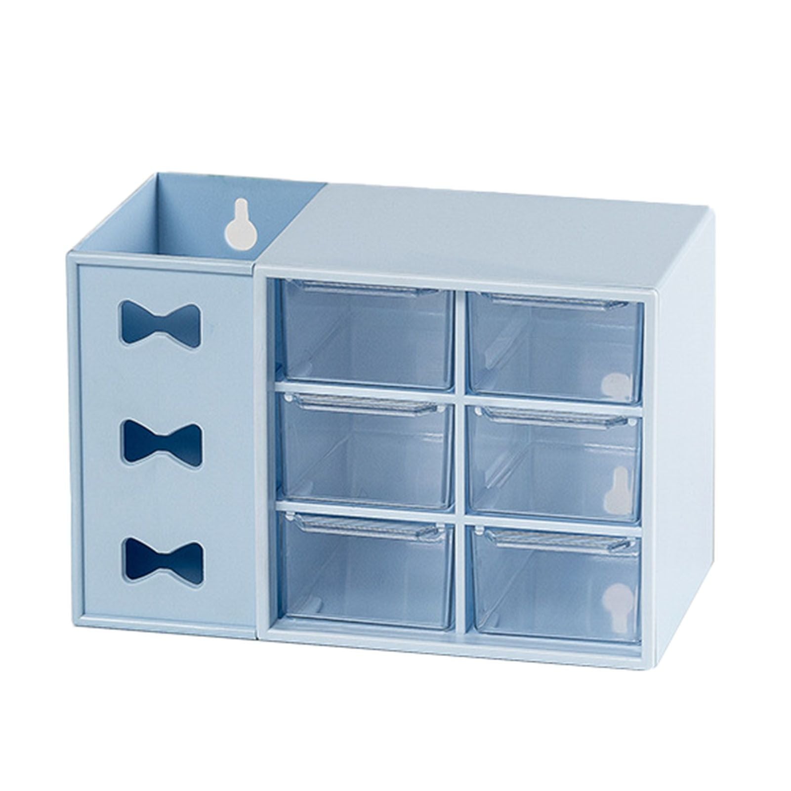 Pen Desk Shelf Dustproof 6 Drawers Pen Organization Storage Shelf for Students Office People Blue V1294-YM0521-3117230083313