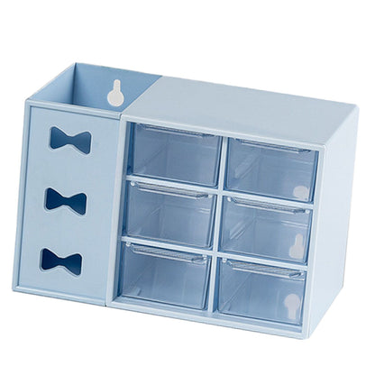 Pen Desk Shelf Dustproof 6 Drawers Pen Organization Storage Shelf for Students Office People Blue V1294-YM0521-3117230083313